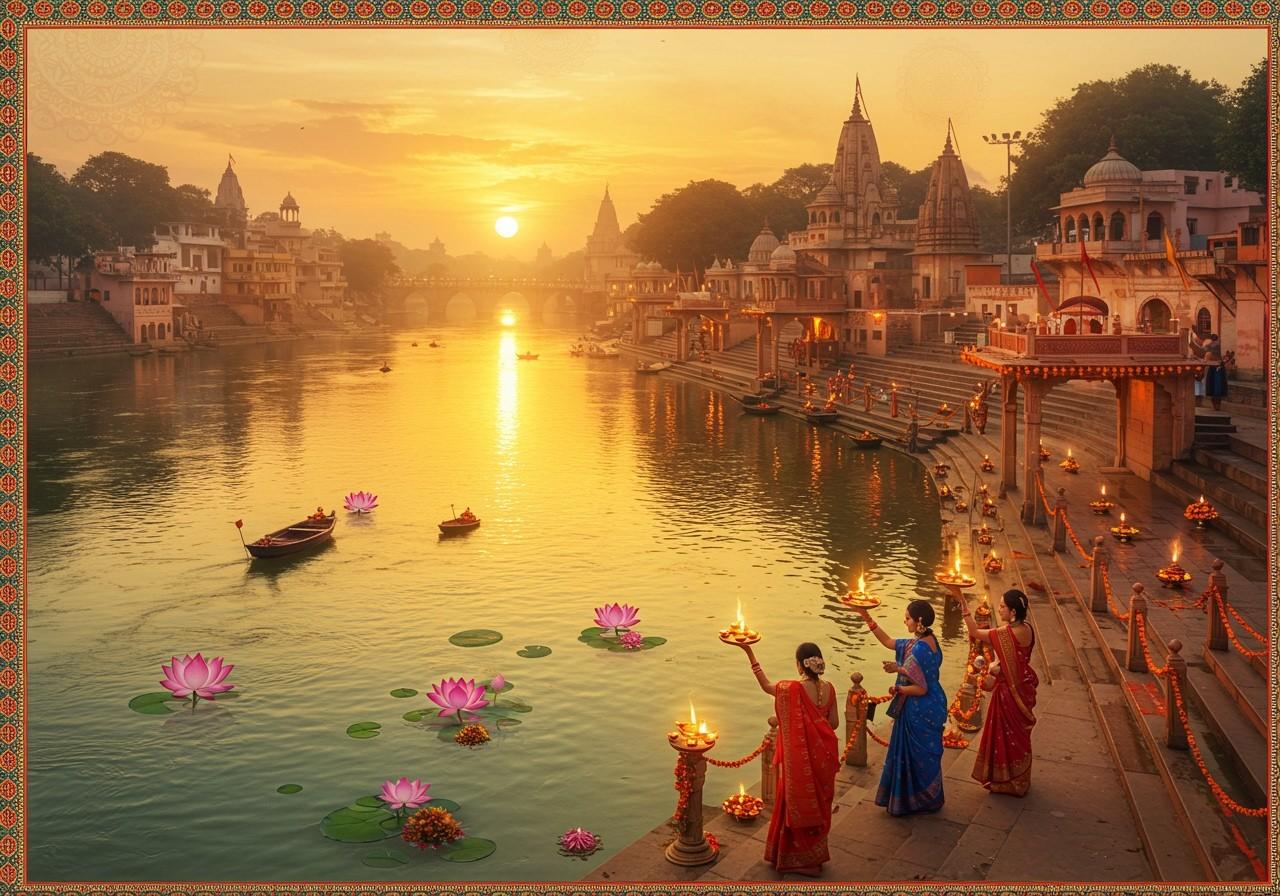 “ayodhya ghats Sarayu river spiritual view”