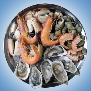 This includes many types of seafood, from fish and prawns to crabs and seashells.