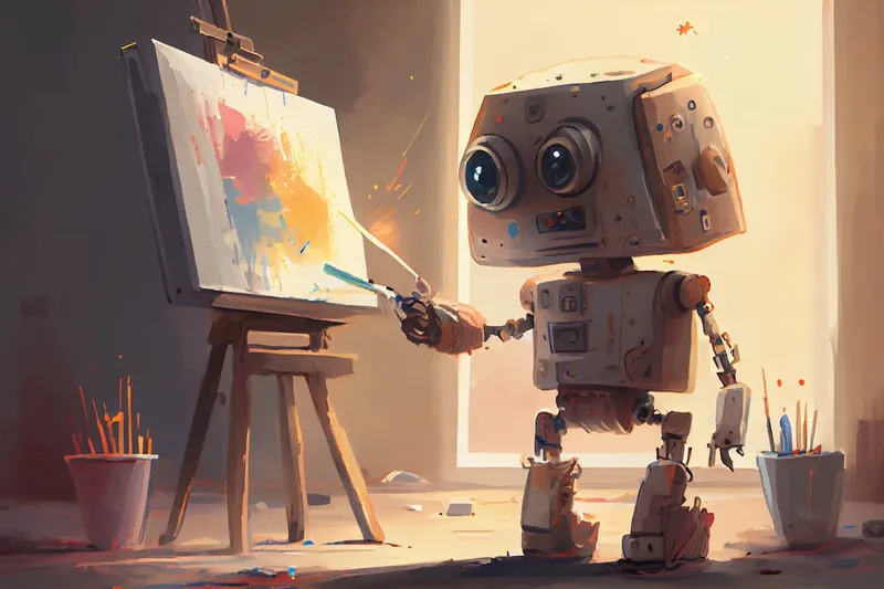 An Ai Generated Art of a robot painting on canvas.