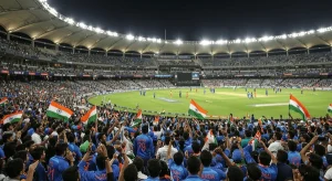 fans celebrating cricket stadium in india