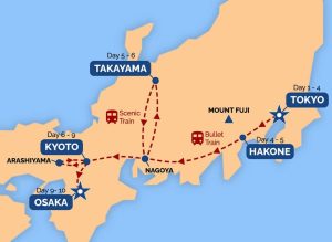 Japan tour package 10 days itinerary map
