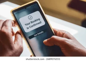 Online unreserved ticket booking confirmation on smartphone