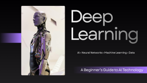 What is deep learning concept showing AI robot and neural network technology
