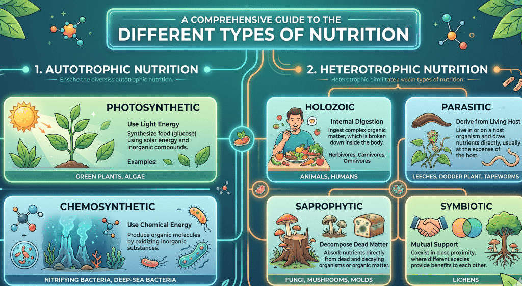 different types of nutrition and nutrients infographic