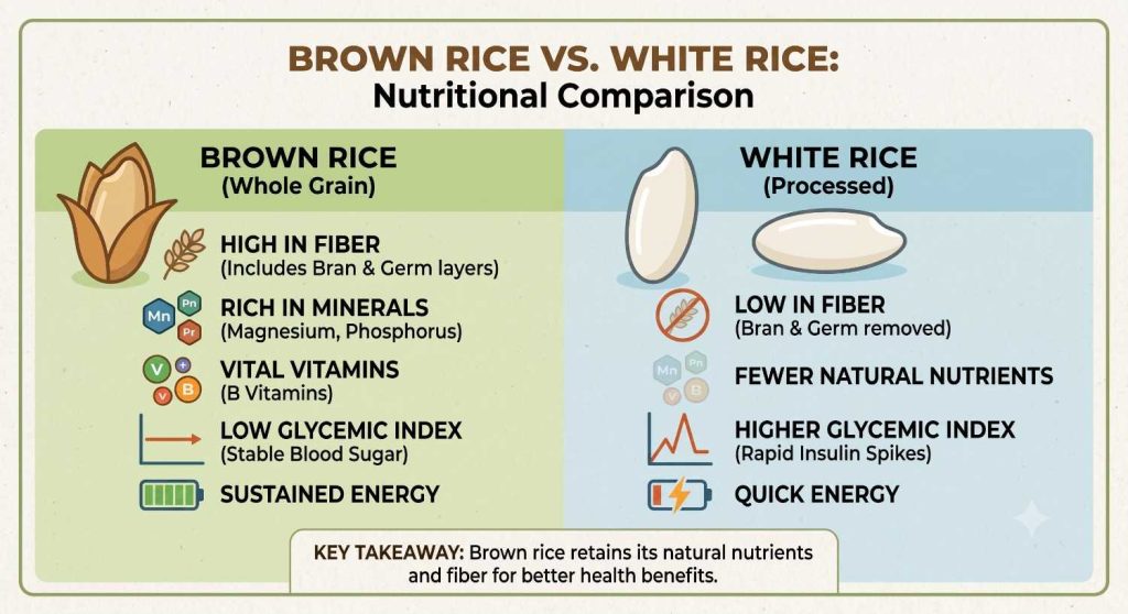 Brown rice vs white rice nutritional comparison diagram