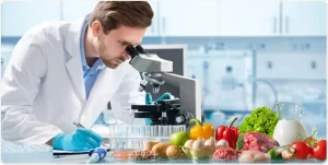 Food testing laboratory checking food safety standards