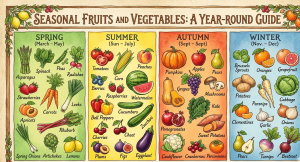 A chart of Fruits and v