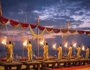 Morning Ganga Aarti Time in Varanasi at Assi Ghat