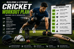 Building a strong cricket workout plan with strength training, speed drills, stamina workouts, recovery, and performance conditioning