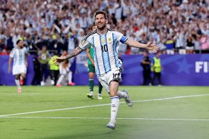 Messi after scoring hattrick against Algeria in world cup 2026
