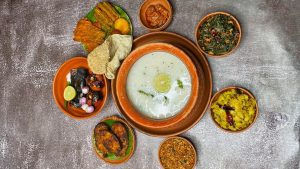 Traditional Odisha Food platter featuring Pakhala Bhata and side dishes