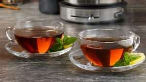 Tea brewing temperature guide showing different tea types and recommended water temperatures