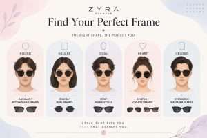 ZYRA sunglasses guide with five face shapes and recommended frames