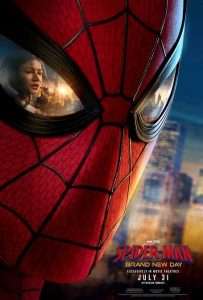 Close-up of Spider-Man's mask showing a reflection of MJ in his eye lens