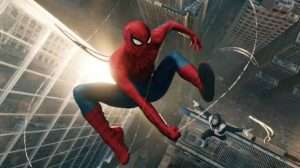 Spider-Man swinging through New York City