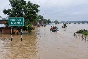 floodwater from the Ghaghra River inundated villages and roads in Bahraich