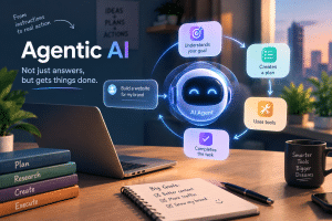 Agentic AI system understanding a goal, creating a plan, using tools, and completing a task.