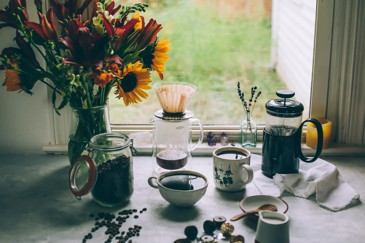Home coffee brewing setup with cold brew and caffeine, exploring most expensive coffee in the world, is black coffee is good for health, and is drinking black coffee good for you.