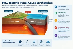 Causes of earthquake and tectonic plate movement