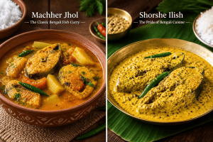 Traditional Bengali food featuring Machher Jhol