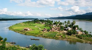 Hidden places in India showcasing the natural beauty, green fields, and local culture of Majuli.