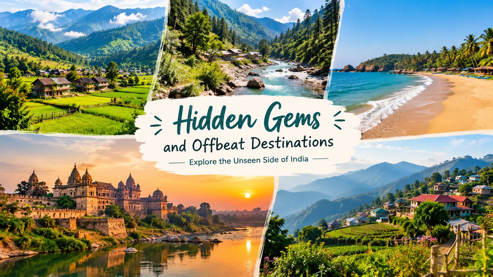 Offbeat places in India featuring the peaceful mountain scenery of Tirthan Valley near popular hill stations.