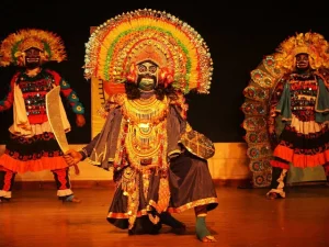 “Purulia Chhau dance performers in colourful traditional costumes in Bengal”