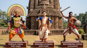 “Three types of Chhau dance: Purulia, Seraikella, and Mayurbhanj styles”