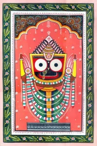 “Patachitra Painting featuring Indian mythology and traditional decorative pattern"