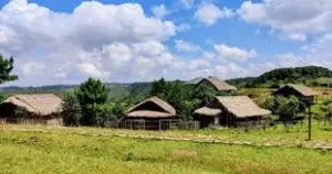 Traditional Khasi village in Meghalaya reflecting Khasi culture and the community's connection with nature.