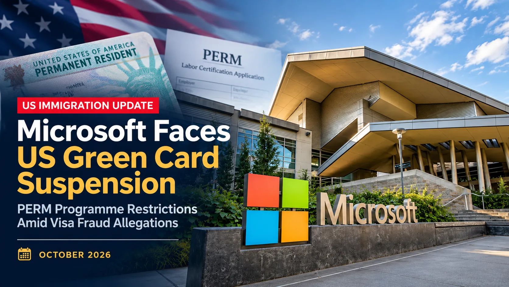 Microsoft green card suspension and H-1B visa allegations October 2026